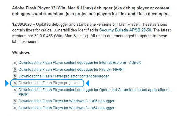 adobe flash player projector content debugger download